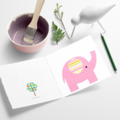 Rosa elefant - fargerikt kort til barnebursdag eller babyshower
